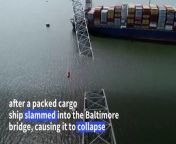 Aerial images of Francis Scott Key Bridge that was struck by cargo ship Dali, in Baltimore. Authorities are set to focus on expanding recovery efforts for the bodies of six men -- all reported to be Latin American immigrants -- presumed killed when a giant cargo ship slammed into the bridge where they working the night shift fixing potholes.