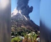 Italy’s Stromboli volcano spewed a massive plume of ash and lava in a second eruption since July. &#60;br/&#62; &#60;br/&#62;It has been reported that lava running down the side of Stromboli set vegetation on fire.