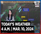 Today&#39;s Weather, 4 A.M. &#124; Mar. 10, 2024&#60;br/&#62;&#60;br/&#62;Video Courtesy of DOST-PAGASA&#60;br/&#62;&#60;br/&#62;Subscribe to The Manila Times Channel - https://tmt.ph/YTSubscribe &#60;br/&#62;&#60;br/&#62;Visit our website at https://www.manilatimes.net &#60;br/&#62;&#60;br/&#62;Follow us: &#60;br/&#62;Facebook - https://tmt.ph/facebook &#60;br/&#62;Instagram - https://tmt.ph/instagram &#60;br/&#62;Twitter - https://tmt.ph/twitter &#60;br/&#62;DailyMotion - https://tmt.ph/dailymotion &#60;br/&#62;&#60;br/&#62;Subscribe to our Digital Edition - https://tmt.ph/digital &#60;br/&#62;&#60;br/&#62;Check out our Podcasts: &#60;br/&#62;Spotify - https://tmt.ph/spotify &#60;br/&#62;Apple Podcasts - https://tmt.ph/applepodcasts &#60;br/&#62;Amazon Music - https://tmt.ph/amazonmusic &#60;br/&#62;Deezer: https://tmt.ph/deezer &#60;br/&#62;Tune In: https://tmt.ph/tunein&#60;br/&#62;&#60;br/&#62;#themanilatimes&#60;br/&#62;#WeatherUpdateToday &#60;br/&#62;#WeatherForecast