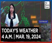 Today&#39;s Weather, 4 A.M. &#124; Mar. 19, 2024&#60;br/&#62;&#60;br/&#62;Video Courtesy of DOST-PAGASA&#60;br/&#62;&#60;br/&#62;Subscribe to The Manila Times Channel - https://tmt.ph/YTSubscribe &#60;br/&#62;&#60;br/&#62;Visit our website at https://www.manilatimes.net &#60;br/&#62;&#60;br/&#62;Follow us: &#60;br/&#62;Facebook - https://tmt.ph/facebook &#60;br/&#62;Instagram - https://tmt.ph/instagram &#60;br/&#62;Twitter - https://tmt.ph/twitter &#60;br/&#62;DailyMotion - https://tmt.ph/dailymotion &#60;br/&#62;&#60;br/&#62;Subscribe to our Digital Edition - https://tmt.ph/digital &#60;br/&#62;&#60;br/&#62;Check out our Podcasts: &#60;br/&#62;Spotify - https://tmt.ph/spotify &#60;br/&#62;Apple Podcasts - https://tmt.ph/applepodcasts &#60;br/&#62;Amazon Music - https://tmt.ph/amazonmusic &#60;br/&#62;Deezer: https://tmt.ph/deezer &#60;br/&#62;Tune In: https://tmt.ph/tunein&#60;br/&#62;&#60;br/&#62;#TheManilaTimes&#60;br/&#62;#WeatherUpdateToday &#60;br/&#62;#WeatherForecast