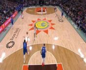 The video starts with commentary highlighting the first bucket made by the players, setting the stage for a significant play.An incredible long pass is made, described as &#92;
