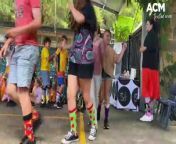 Students and staff at Mount Keira Demonstration School show off their colourful socks as part of World Down Syndrome Day, which they celebrated alongside Harmony Day.
