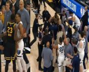 The game sees active play with both teams scoring, but the tension rises when Draymond Green and Desmond Bane engage in a confrontation.The incident escalates with players and officials attempting to separate Green and Bane amidst shoving and arguments on the court. Coaches and players from both teams become involved.The commentary highlights surprise at the officials&#39; initial inaction. Play Thompson, Moody, and others continue the game amidst the tension, emphasizing the intensity of the matchup.The situation worsens when Green and Bane&#39;s altercation leads to a physical confrontation, drawing in more players and resulting in the Grizzlies&#39; coach being accidentally knocked down.Officials review the incident and decide on double technical fouls for Green and Bane, aiming to control the game&#39;s temperament. The decision sparks discussions about the effectiveness of the officiating, the players&#39; conduct, and the impact on the game&#39;s flow.