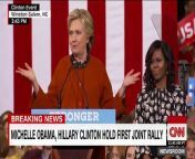 Hillary Clinton and Michelle Obama hold their first joint rally in Winston-Salem, North Carolina.