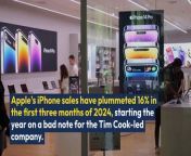 Apple&#39;s iPhone sales have plummeted 16% in the first three months of 2024, starting the year on a bad note for the Tim Cook-led company.&#60;br/&#62;&#60;br/&#62;What Happened: Apple&#39;s iPhone shipments fell by a staggering 9.3 million units, from 58 million in Q1 2023 to 48.7 million in Q1 2024, according to market research firm, Canalys.