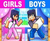 GIRLS vs BOYS Sleepover in Minecraft! from wrestling boy vs girl