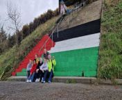 Colours of the flag of Palestine painted on Foyle Bridge steps by solidarity campaigners in Derry